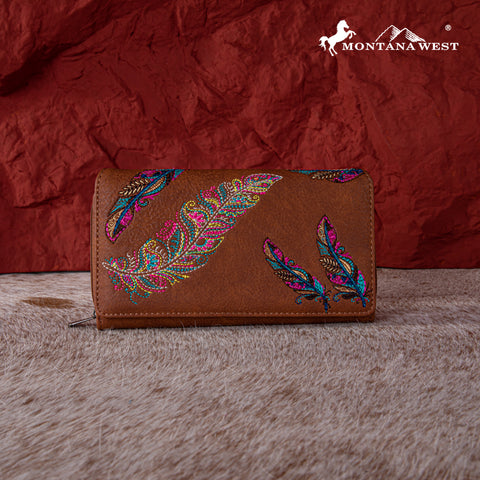 MW1242-W010 Montana West Feather Embroidered  Collection Wallet