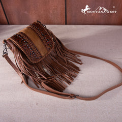 RLC-L168 Montana West Genuine Leather Tooled Collection Fringe Crossbody