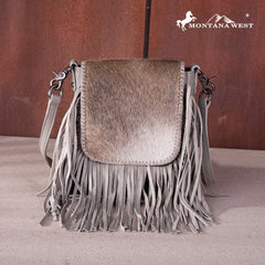 RLC-L161 Montana West Genuine Leather Hair-On Collection Fringe Crossbody