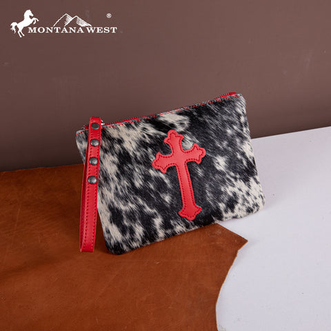 RLH-7004  Montana West Hair-On Cowhide Leather Wristlet -Red