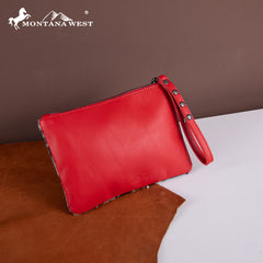 RLH-7004  Montana West Hair-On Cowhide Leather Wristlet -Red