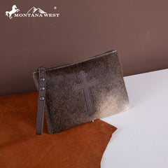 RLH-7004  Montana West Hair-On Cowhide Leather Wristlet -Red