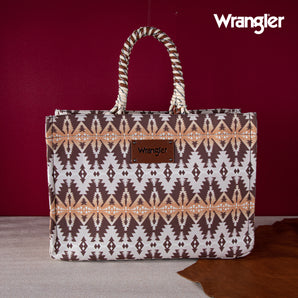 WG284A-8119 Wrangler Oversized Tote Bag Braided Handles Weekender Bag - Khaki