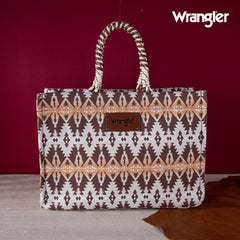 WG284-8119A Wrangler Oversized Tote Bag Braided Handles Weekender Bag - Khaki