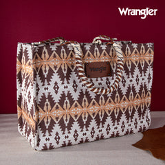 WG284-8119A Wrangler Oversized Tote Bag Braided Handles Weekender Bag - Khaki
