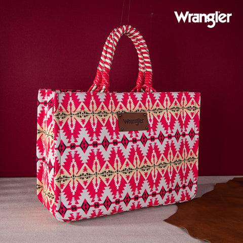 WG284-8119A Wrangler Southwestern Print  Dual Sided Print Canvas Wide Tote -Hot Pink
