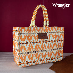 WG284A-8119 Wrangler Southwestern Print  Dual Sided Print Canvas Wide Tote -Yellow