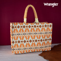 WG284A-8119 Wrangler Southwestern Print  Dual Sided Print Canvas Wide Tote -Yellow