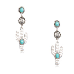 RCE-1044  Rustic Couture's  Western Cactus Turquoise Stone Dangling Earring