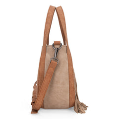 WG162-8136  Wrangler "W" Stitch Fringe Two Tone Tote/Crossbody