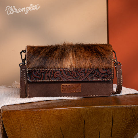 WG169-W030  Wrangler Genuine Hair-On Cowhide Wallet/Crossbody  -Coffee