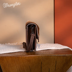 WG169-W030  Wrangler Genuine Hair-On Cowhide Wallet/Crossbody  -Coffee