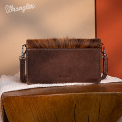WG169-W030  Wrangler Genuine Hair-On Cowhide Wallet/Crossbody  -Coffee
