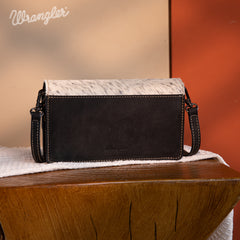 WG169-W030  Wrangler Genuine Hair-On Cowhide Wallet/Crossbody  -Black