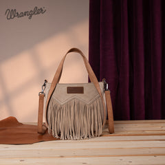 WG162-8136  Wrangler "W" Stitch Fringe Two Tone Tote/Crossbody