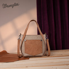 WG162-8136  Wrangler "W" Stitch Fringe Two Tone Tote/Crossbody