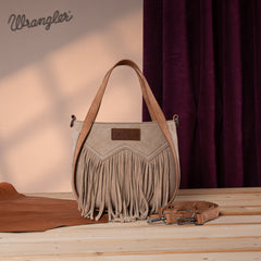WG162-8136  Wrangler "W" Stitch Fringe Two Tone Tote/Crossbody