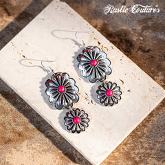 RCE-1084  Rustic Couture's Navajo Silver Concho with Natural Stone Dangling Earring