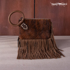 TR167-A181 Trinity Ranch Genuine Hair-On Cowhide Ring Handle Wristlet Clutch Bag - Black