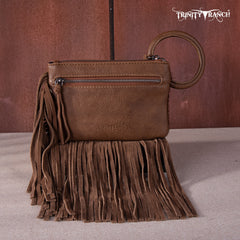 TR167-A181 Trinity Ranch Genuine Hair-On Cowhide Ring Handle Wristlet Clutch Bag - Black