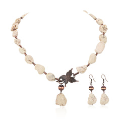RNS-1055  Rustic Couture's Bohemian d Beaded Nougat Necklace Butterfly Pendant With Earing Set