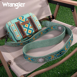 WG2207-3003 Wrangler Aztec Printed Crossbody Purse With Wallet Compartment - Green