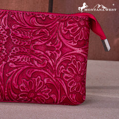 MW1260-B181 Montana West Floral Tooled Ring Handle Wristlet Clutch Bag