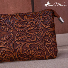 MW1260-B181 Montana West Floral Tooled Ring Handle Wristlet Clutch Bag