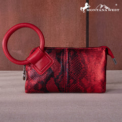 MW1260-181 Montana West Snake Print Ring Handle Wristlet Clutch Bag