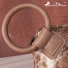 MW1260-181 Montana West Snake Print Ring Handle Wristlet Clutch Bag