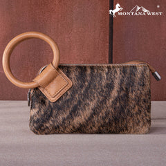 MW1260-A181 Montana West Genuine Hair-On Cowhide Ring Handle Wristlet Clutch Bag
