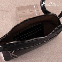 MW1260-A181 Montana West Genuine Hair-On Cowhide Ring Handle Wristlet Clutch Bag