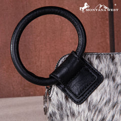 MW1260-A181 Montana West Genuine Hair-On Cowhide Ring Handle Wristlet Clutch Bag