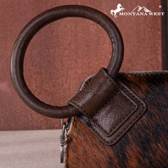 MW1260-A181 Montana West Genuine Hair-On Cowhide Ring Handle Wristlet Clutch Bag