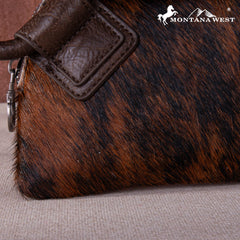 MW1260-A181 Montana West Genuine Hair-On Cowhide Ring Handle Wristlet Clutch Bag