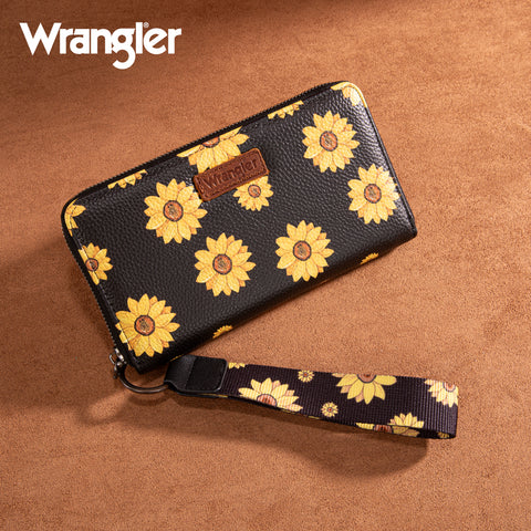 WG204-W006  Wrangler Sunflower Print PU Leather Wallet- Black