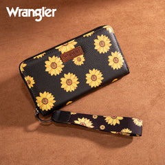 WG204-W006  Wrangler Sunflower Print PU Leather Wallet- Black