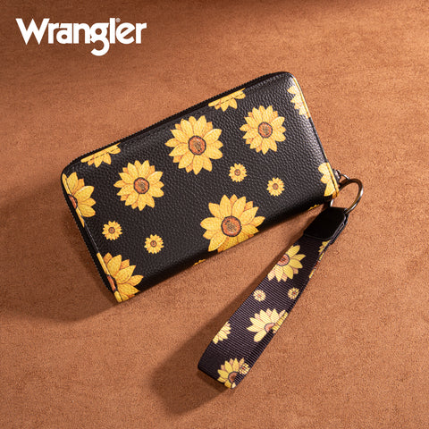 WG204-W006  Wrangler Sunflower Print PU Leather Wallet- Black