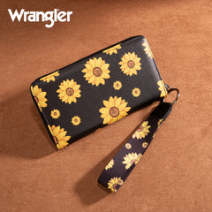 WG204-W006  Wrangler Sunflower Print PU Leather Wallet- Black