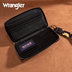 WG204-W006  Wrangler Sunflower Print PU Leather Wallet- Black