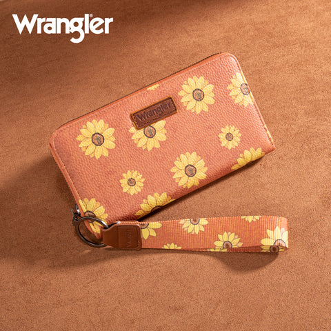 WG204-W006  Wrangler Sunflower Print PU Leather Wallet-Brown