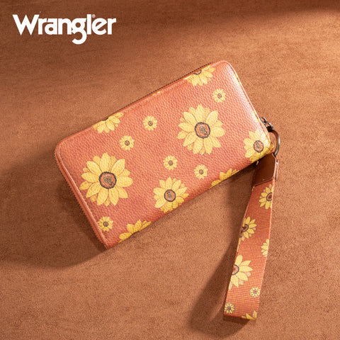 WG204-W006  Wrangler Sunflower Print PU Leather Wallet-Brown