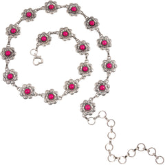 RCB-1043  Rustic Couture Flower Concho Link Chain Belt with White Inlays