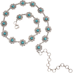RCB-1043  Rustic Couture Flower Concho Link Chain Belt with White Inlays