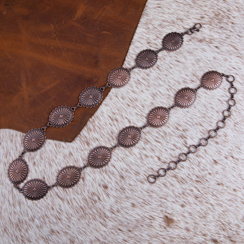 RCB-1030  Rustic Couture Etched Oval Concho Link Chain Belt