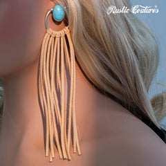 RCE-1114 Rustic Couture's  Bohemian Suede Tassel Hoop Statement Earrings