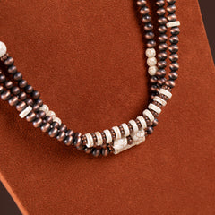 RNS-1032  Rustic Couture's  Layered Beaded Necklace Earrings Set