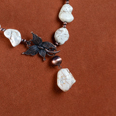 RNS-1055  Rustic Couture's Bohemian d Beaded Nougat Necklace Butterfly Pendant With Earing Set