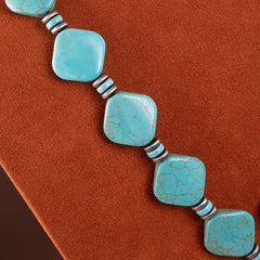 RNS-1040  Rustic Couture's Beaded Leather Tassels Turquoise Stone Pendant Necklace Earring Set