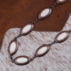 RCB-1021  Rustic Couture Copper Concho Link Chain Belt with White Turquoise Stone